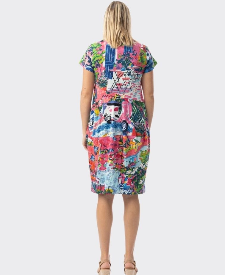 Orientique Dress S/S Bubble Printed Cotton - Scooter