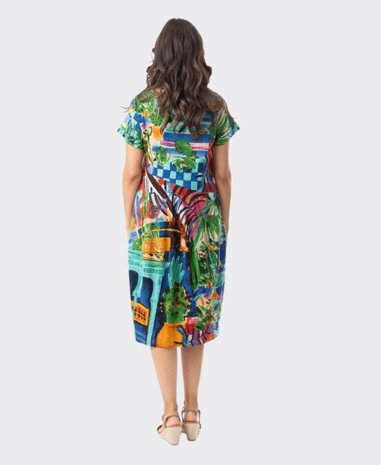 Orientique Dress S/S Bubble Printed Cotton - Oasis