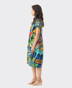 Orientique Dress S/S Bubble Printed Cotton - Oasis