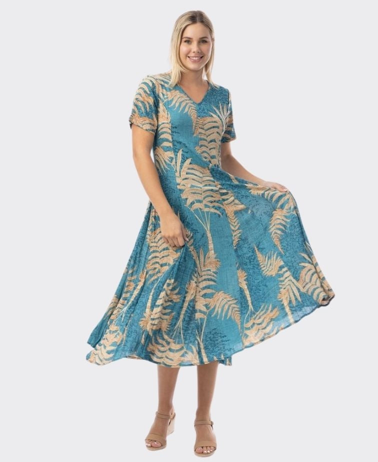 Orientique Dress Godet S/S Ponta Verde - Print