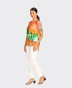 Foil Top S/S Pleat Back & Contrast Shaped Hem - Sun-Kissed
