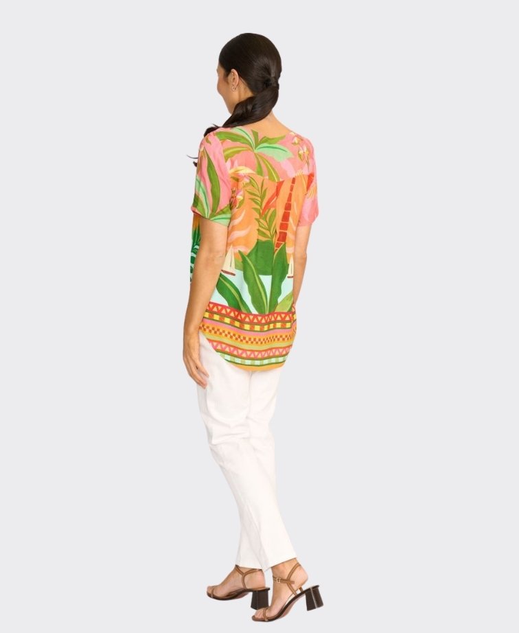 Foil Top S/S Pleat Back & Contrast Shaped Hem - Sun-Kissed