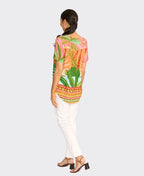 Foil Top S/S Pleat Back & Contrast Shaped Hem - Sun-Kissed