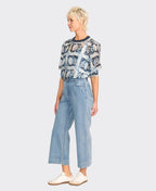 Memo Blouse Rib Trim Chiffon Floral - Denim Floral