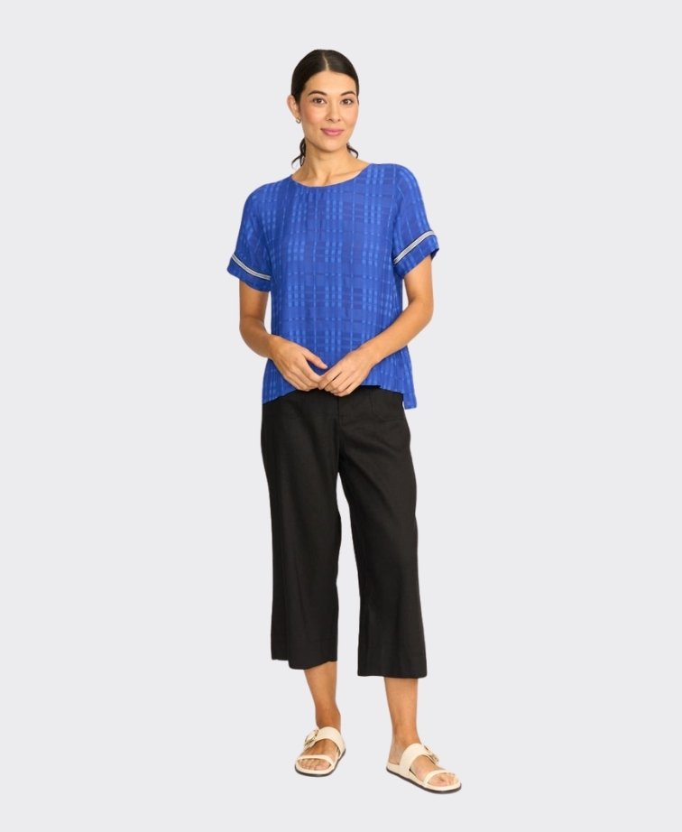 Oh Three Top Rib Trim Step Hem - Blue