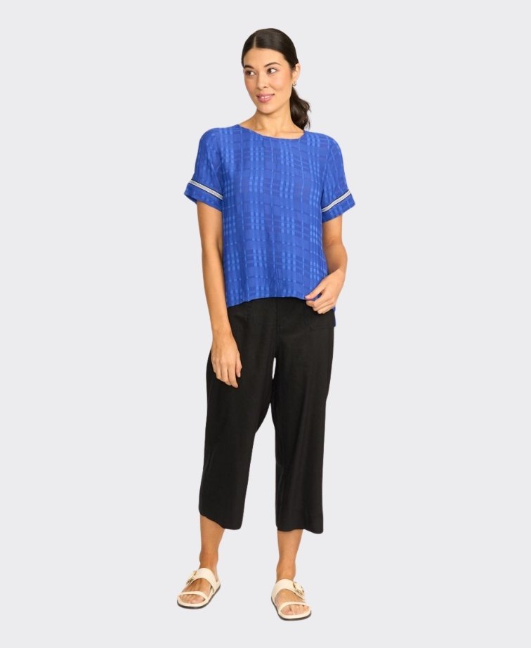 Oh Three Top Rib Trim Step Hem - Blue