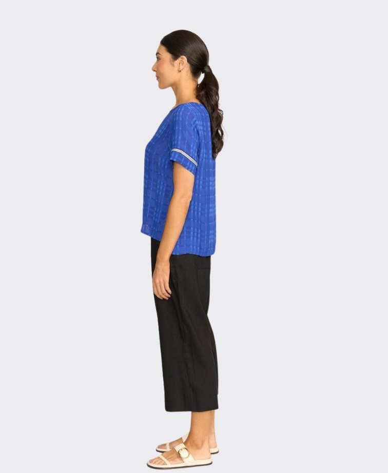 Oh Three Top Rib Trim Step Hem - Blue