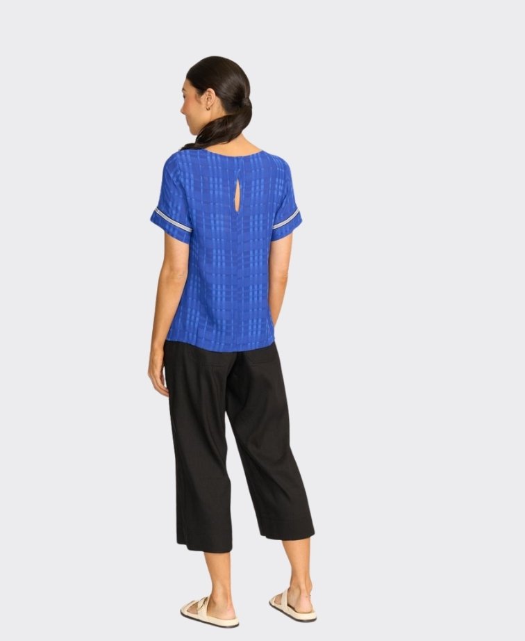 Oh Three Top Rib Trim Step Hem - Blue