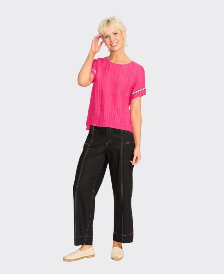Oh Three Top Rib Trim Step Hem - Pink