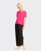 Oh Three Top Rib Trim Step Hem - Pink