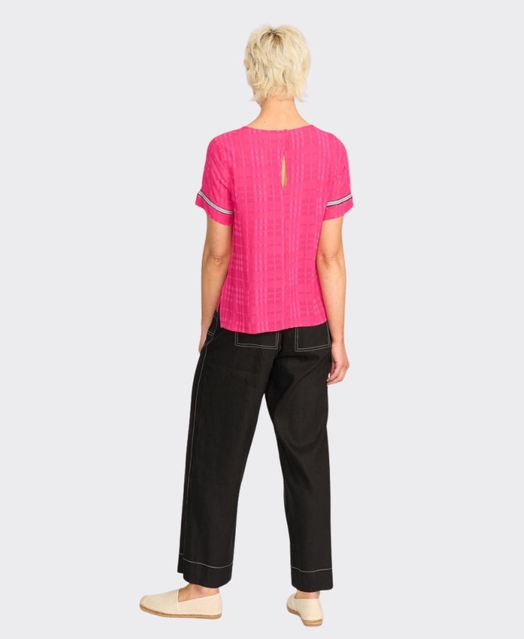 Oh Three Top Rib Trim Step Hem - Pink