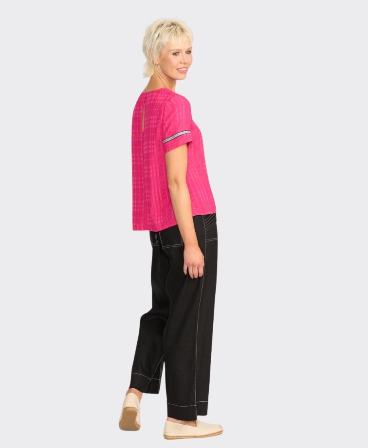 Oh Three Top Rib Trim Step Hem - Pink