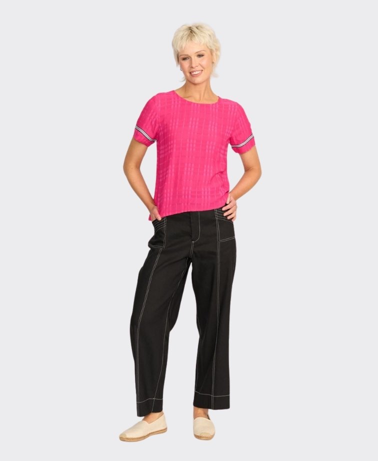 Oh Three Top Rib Trim Step Hem - Pink