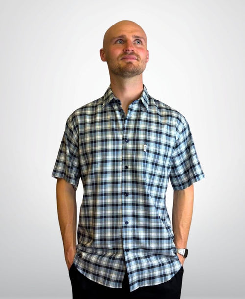Aertex Shirt S/S Somerset Check - Blue