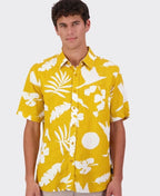 Swanndri Shirt S/S Leafage Linen - Amber/White