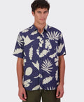 Swanndri Shirt S/S Leafage Linen - Navy/Platinum