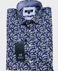 Berlin Shirt S/S Small Leaves Satin Print - Navy/Green