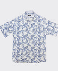 Berlin Shirt S/S Palm Linen Print - White/Blue