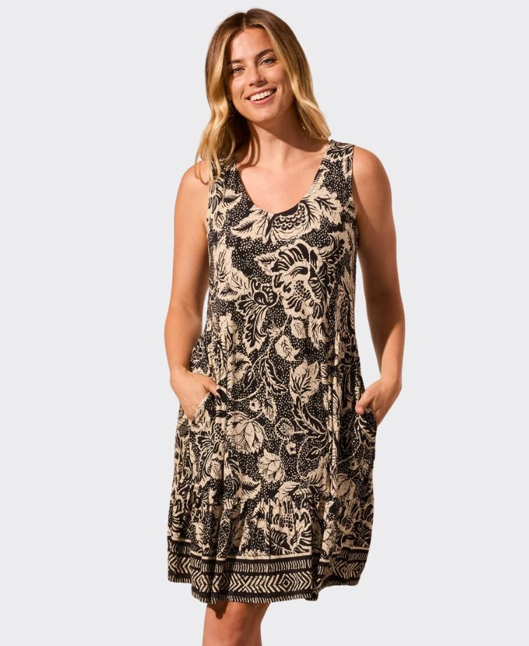 Tribal Dress Sleeveless Knit Border - Pebble