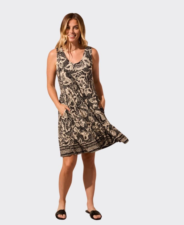 Tribal Dress Sleeveless Knit Border - Pebble