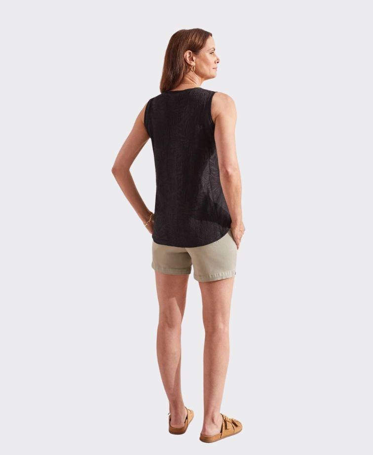 Tribal Tank V-Neck Textured Side Slits - Black