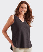 Tribal Tank V-Neck Textured Side Slits - Black