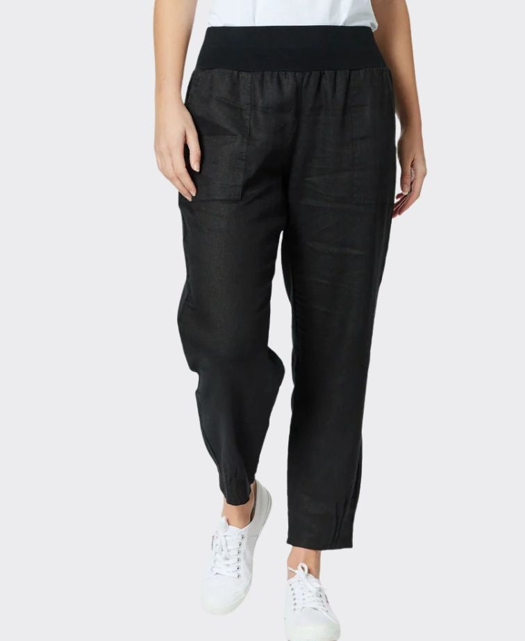 Gordon Smith Pant Sarah Rib Waist Linen - Black