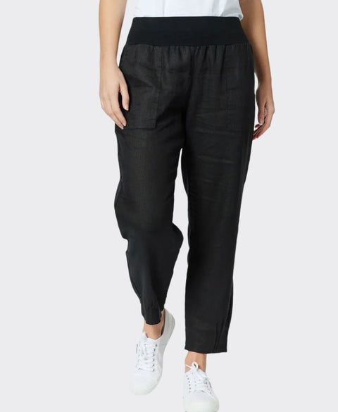 Gordon Smith Pant Sarah Rib Waist Linen - Black