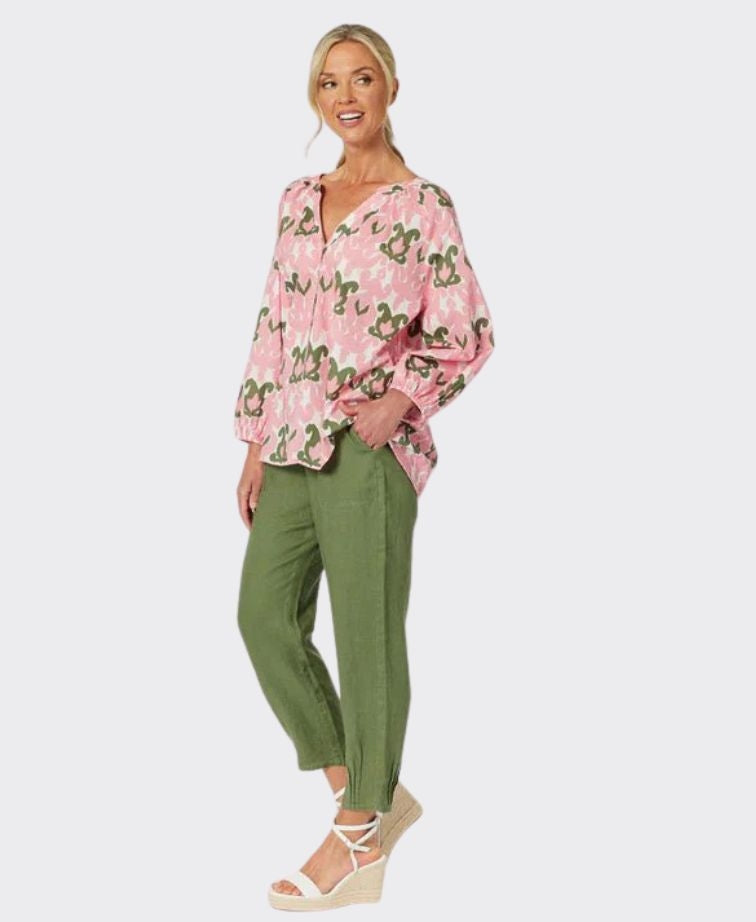 Gordon Smith Pant Sarah Rib Waist Linen - Khaki