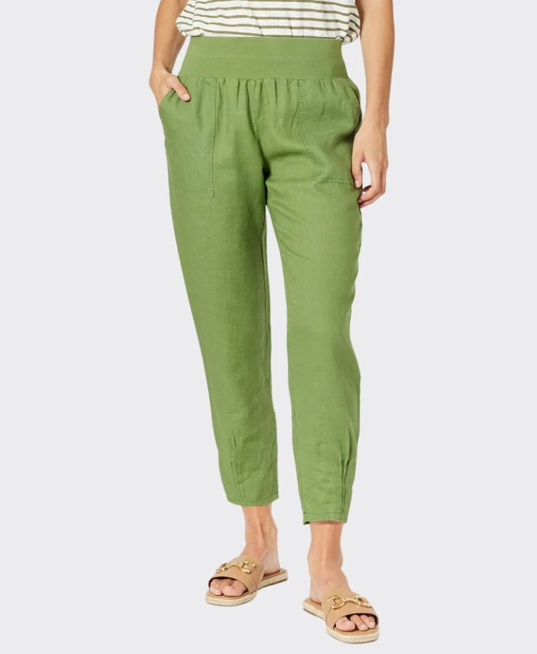 Gordon Smith Pant Sarah Rib Waist Linen - Basil