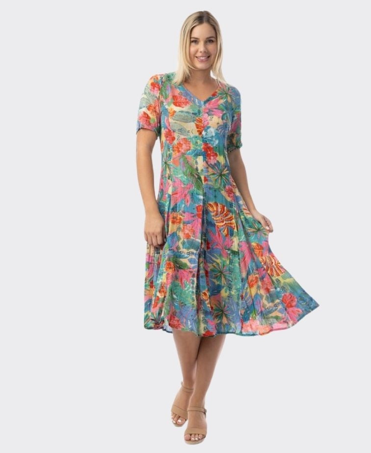 Orientique Dress Godet S/S Malvinas - Print