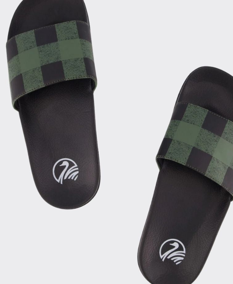 Swanndri Swanni Checked Slides - Olive/Blk Check