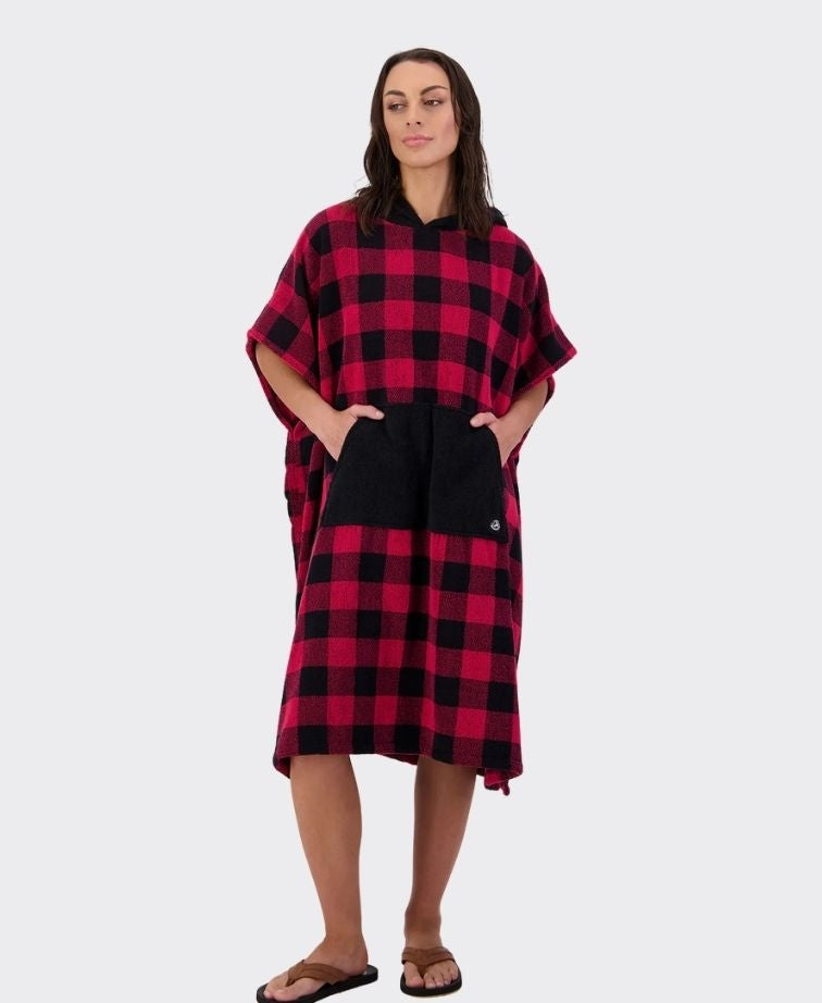 Swanndri Sumner V3 Adult Hooded Towel - Red/Blk Check
