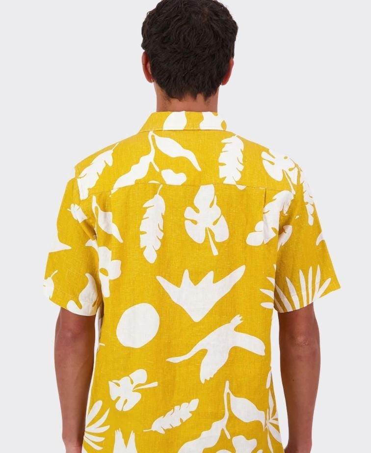 Swanndri Shirt S/S Leafage Linen - Amber/White