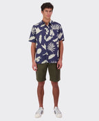 Swanndri Shirt S/S Leafage Linen - Navy/Platinum