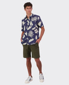 Swanndri Shirt S/S Leafage Linen - Navy/Platinum