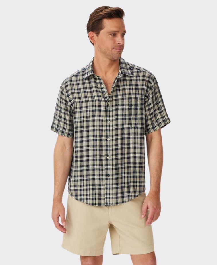 RMW Toby Linen S/S Shirt - Navy Sage White