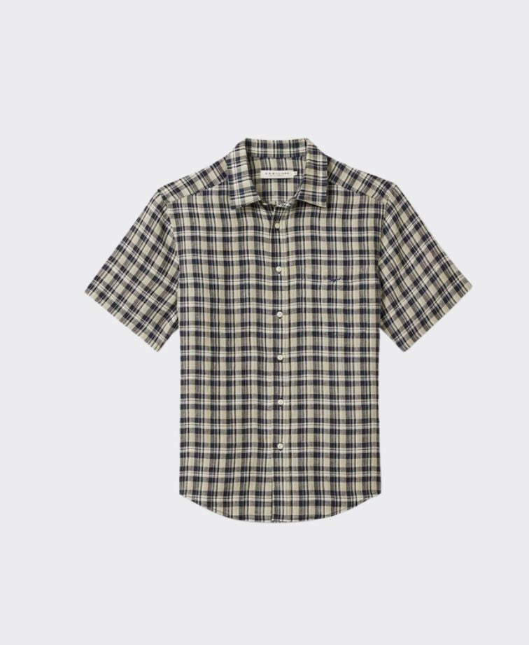 RMW Toby Linen S/S Shirt - Navy Sage White