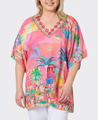 Hammock & Vine Top S/S Mandalay Bay V Neck - Pink/Multi