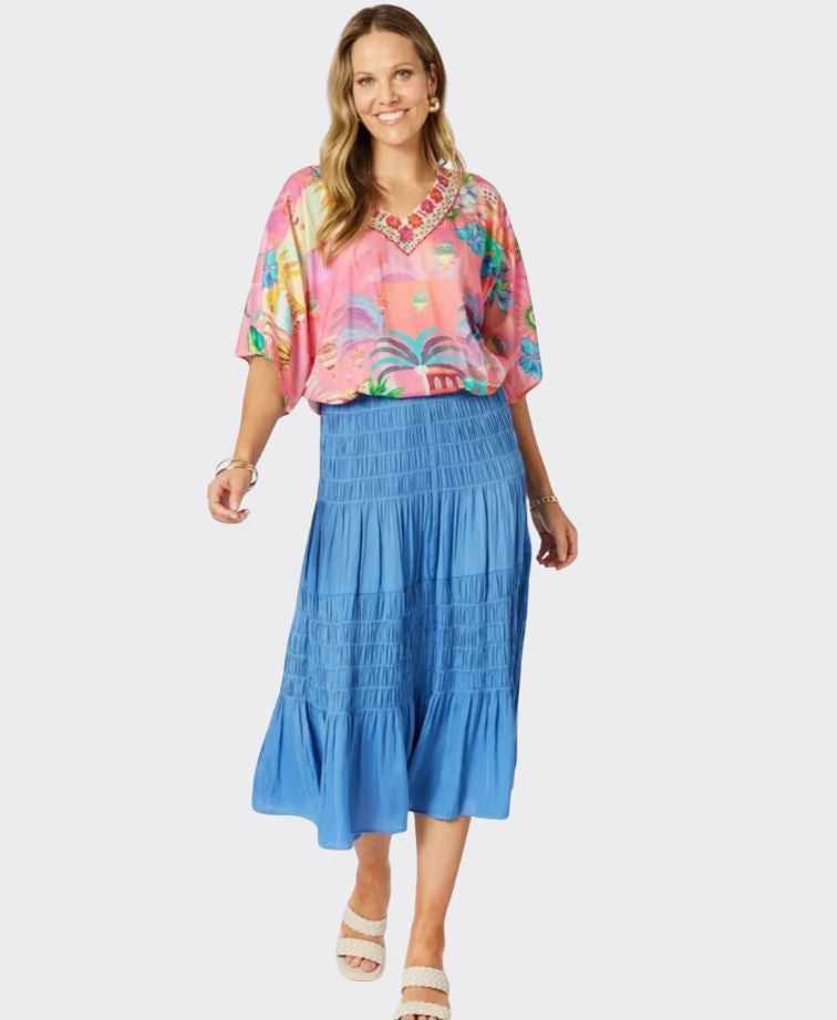 Hammock & Vine Top S/S Mandalay Bay V Neck - Pink/Multi