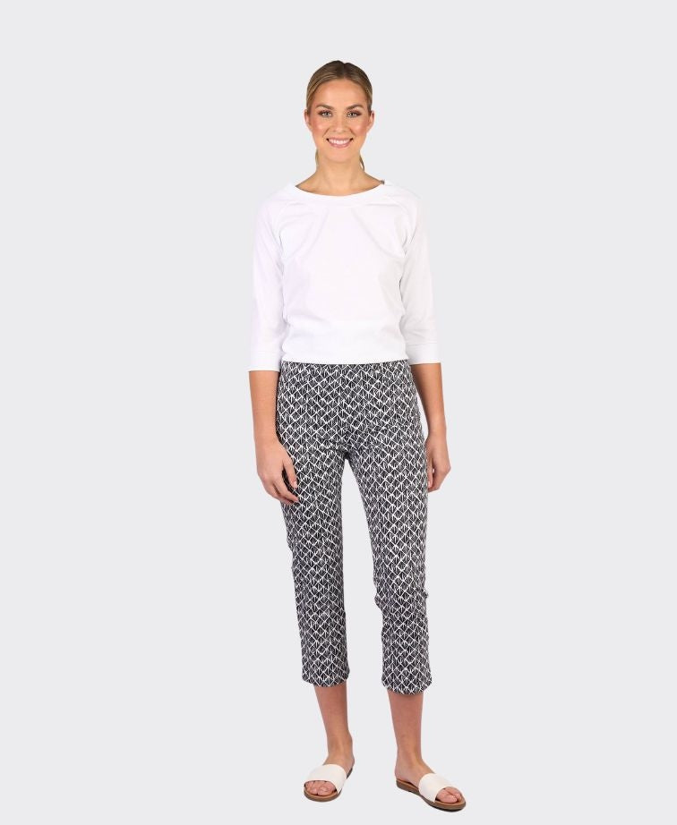 Vassalli Pant Pull On Lightweight Slim Leg 7/8 - Fan