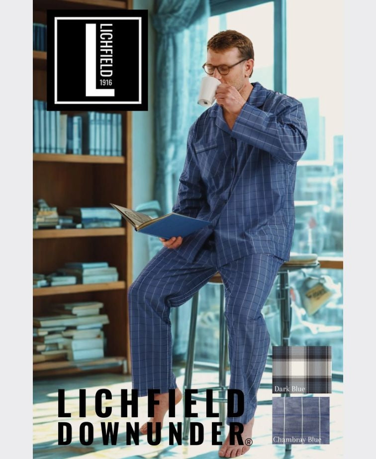 Lichfield Long Pyjama Set - Chambray Blue