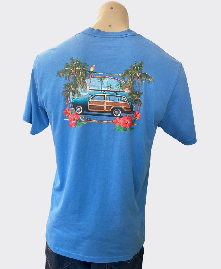 Pacific Creations Tee Mens Vintage Woody - Bright Blue