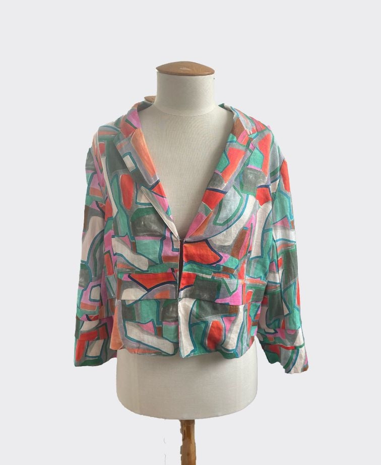 Preen Blazer Panel Split Linen Print - Colour Fusion