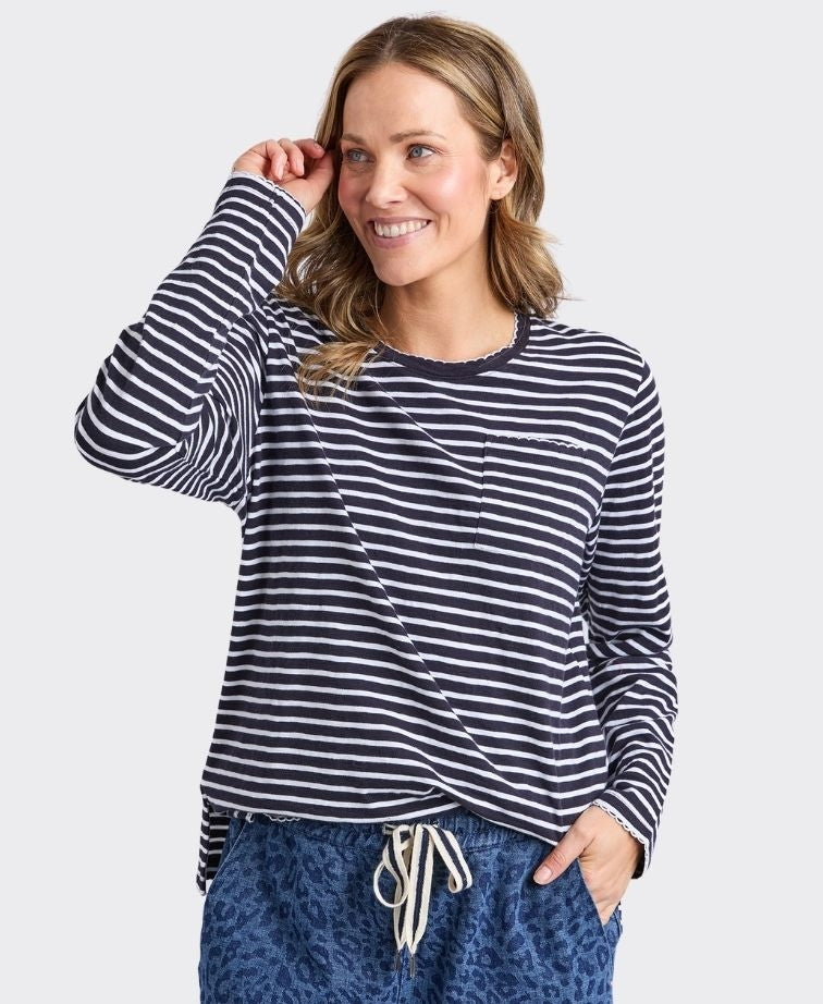 Elm Tee L/S Drea Stripe - Navy/White