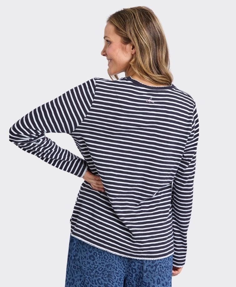 Elm Tee L/S Drea Stripe - Navy/White
