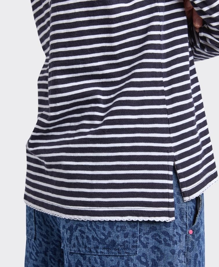 Elm Tee L/S Drea Stripe - Navy/White