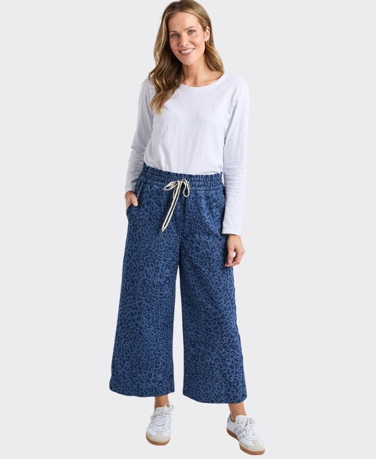Elm Pant Denim Anna Animal Print - Dk Blue Animal