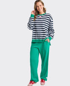 Elm Sweat Maps Stripe Crew - Navy White