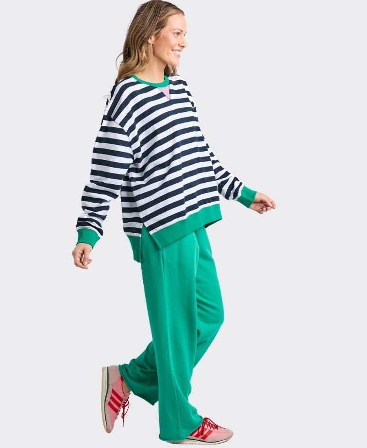 Elm Sweat Maps Stripe Crew - Navy White
